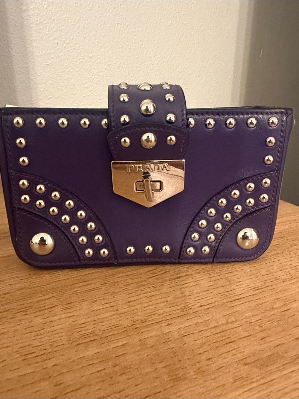 Prada Purple City Calfskin Studded Elektra Turn Lock clutch bag